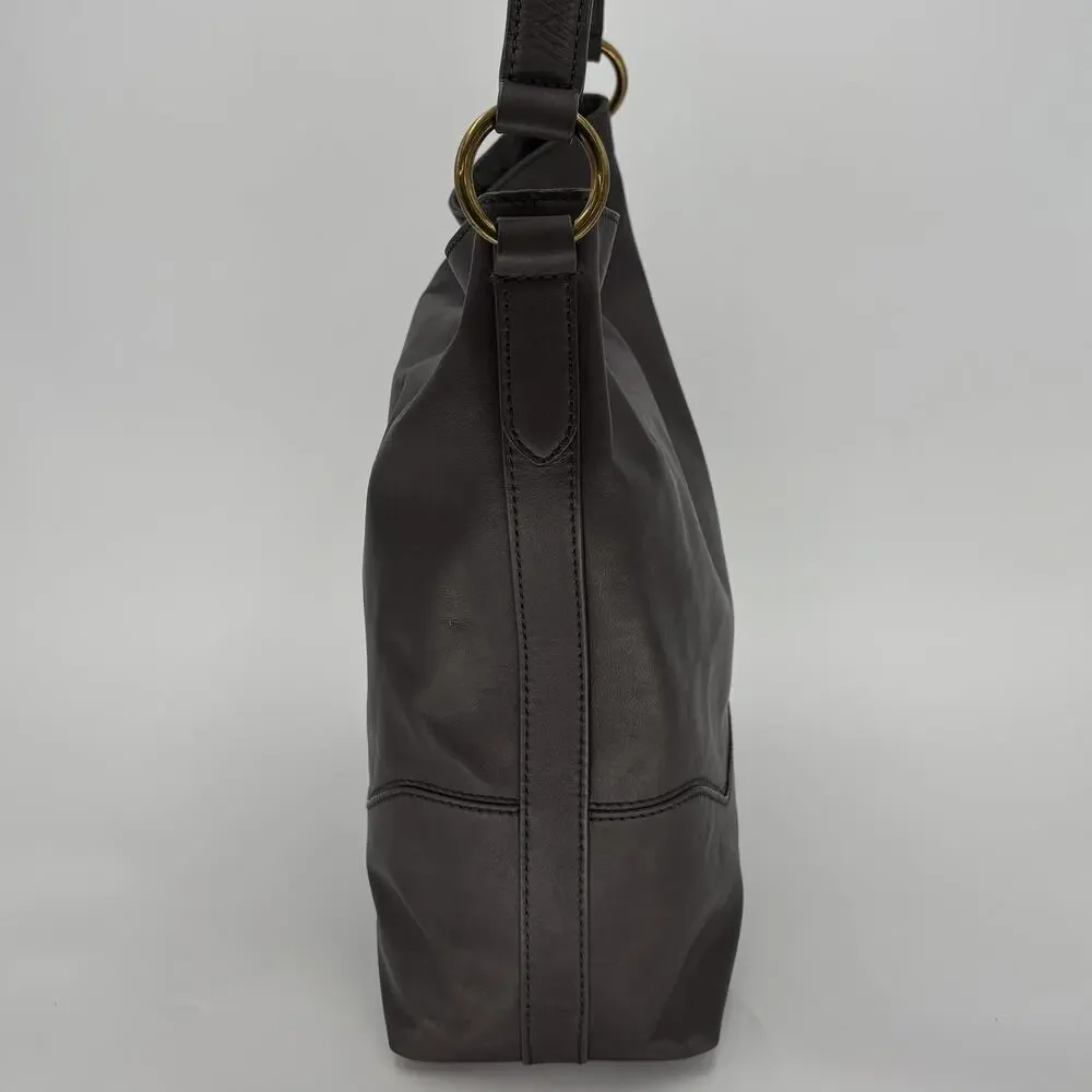 Frye Paige Gray Leather Slouchy Hobo O-Ring Shoulder Bag Purse 34DB397